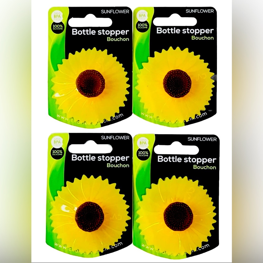 Charles Viancin Sunflower Bottle Stopper Bouchons Wine Bottle Stopper 4 Pack NEW